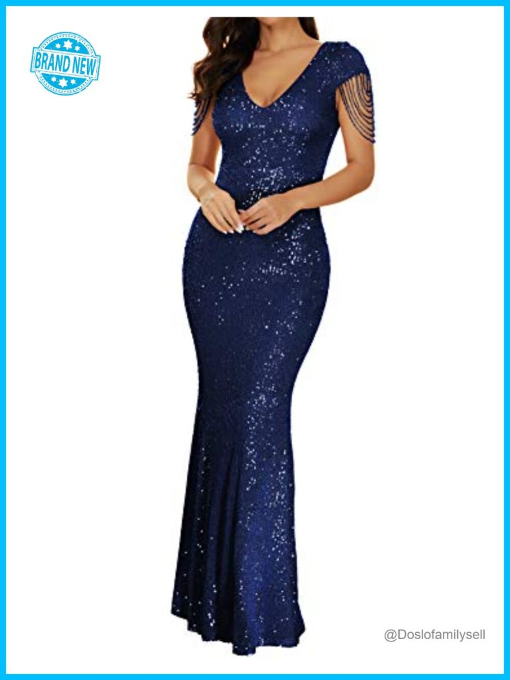 1920s Gatsby Formal Maxi Evening Gown Tassels Sleeve Sequin